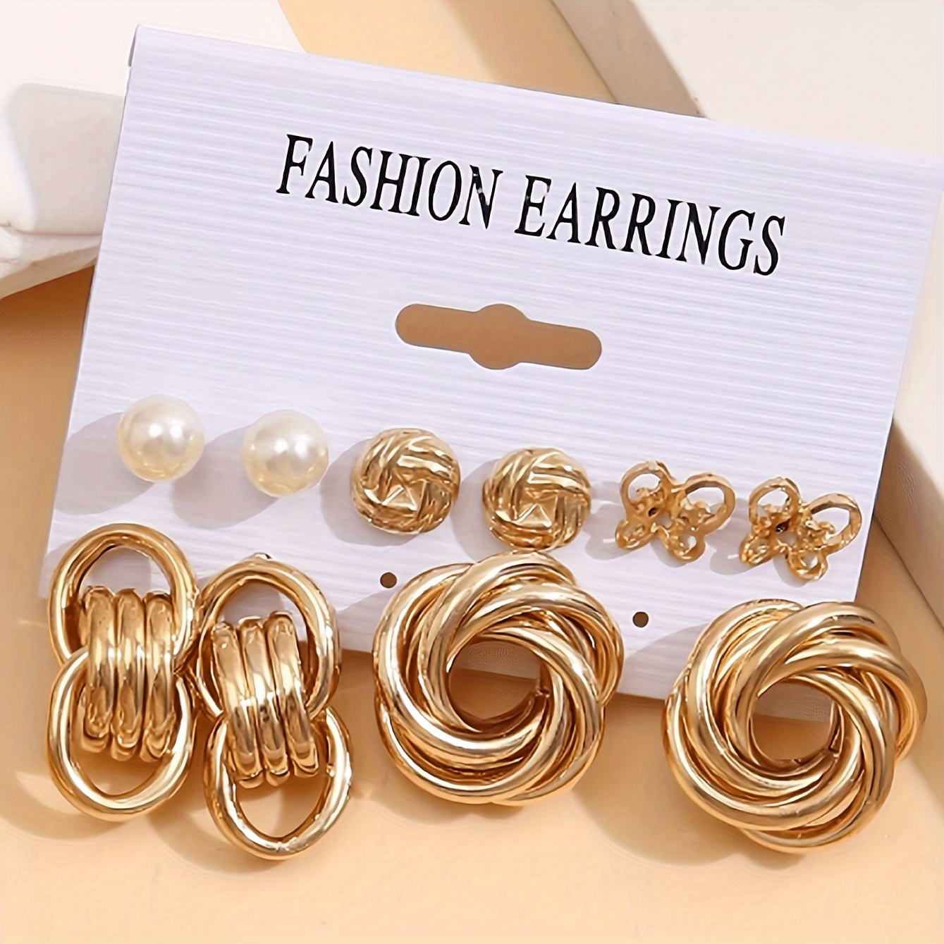 Geometric C Earrings & Round Studs Set for Everyday & Holiday